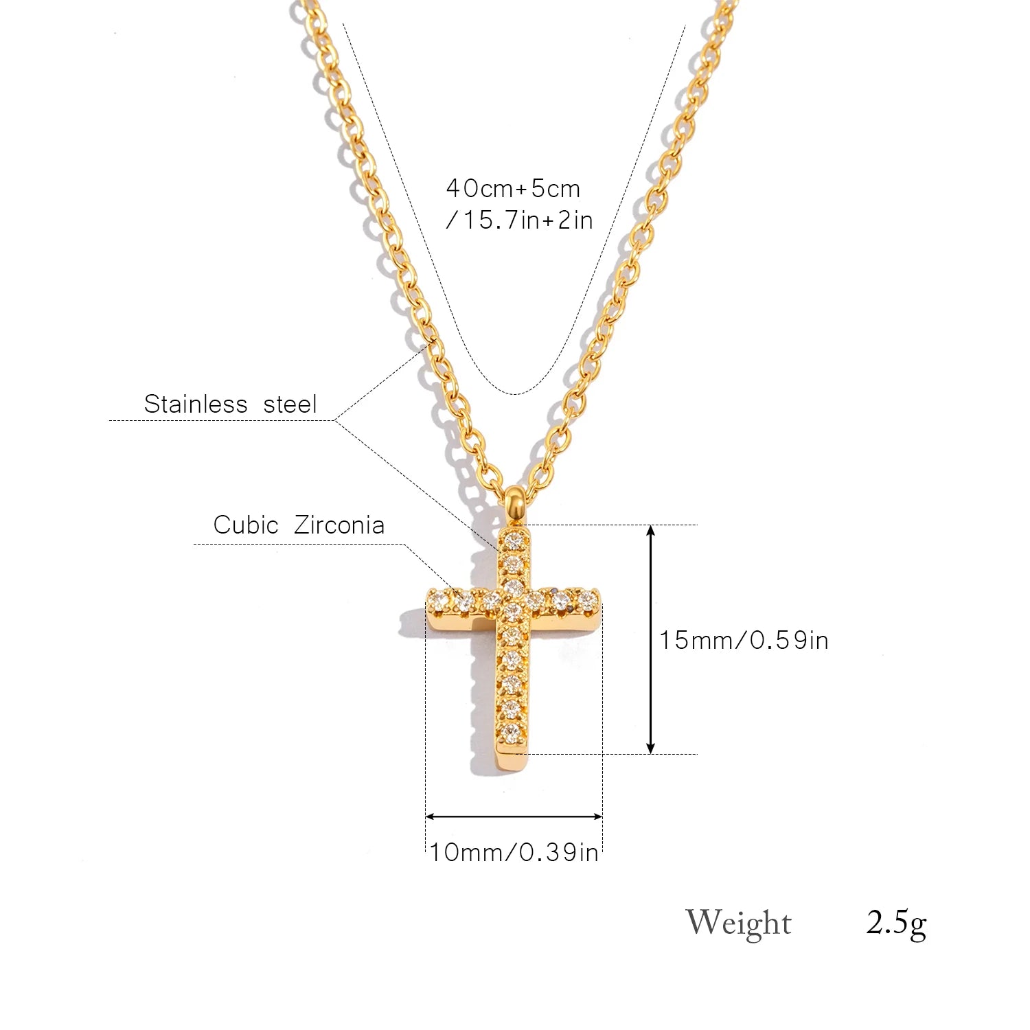 Dainty Small Cross Pendant Necklace with Zirconia, 18K Gold Plated Stainless Steel Delicate Everyday Jewelry Gift for Women