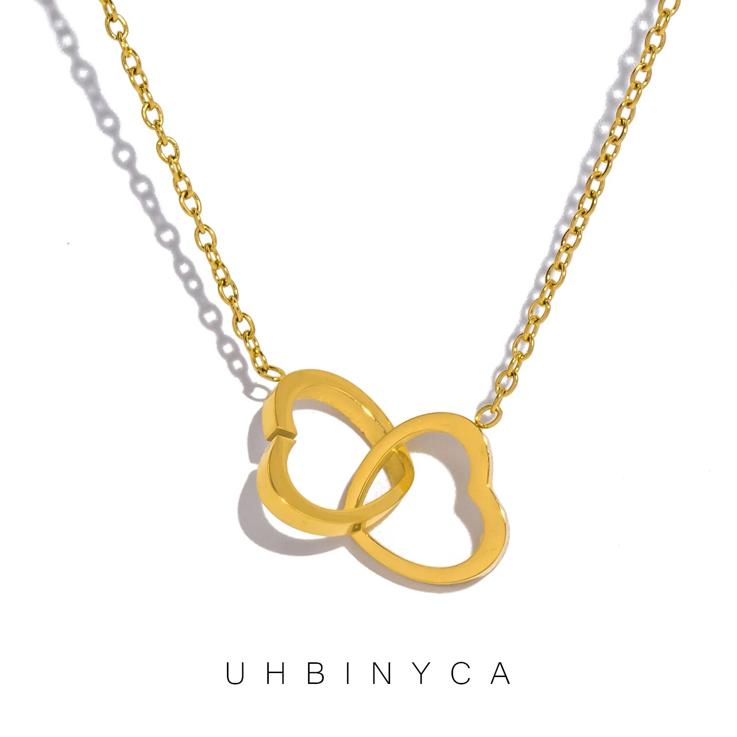 UHBINYCA Dainty Both Heart Pendant Collar Necklace for Women Gold Plated Stainless Steel Exquisite Fashion Jewelry