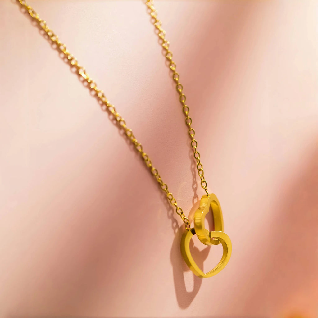 UHBINYCA Dainty Both Heart Pendant Collar Necklace for Women Gold Plated Stainless Steel Exquisite Fashion Jewelry