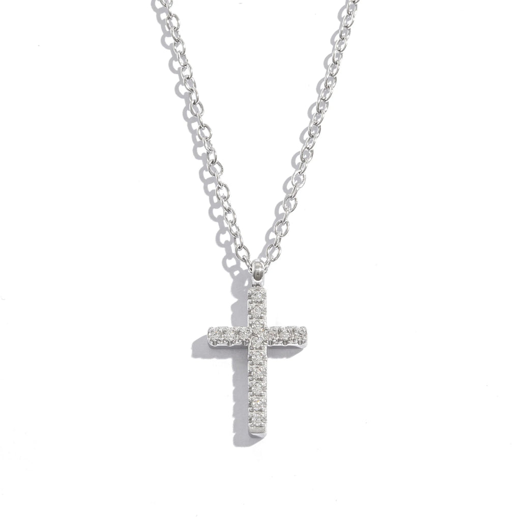 Dainty Small Cross Pendant Necklace with Zirconia, 18K Gold Plated Stainless Steel Delicate Everyday Jewelry Gift for Women