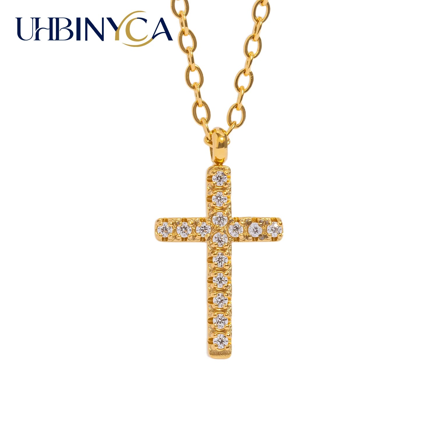 Dainty Small Cross Pendant Necklace with Zirconia, 18K Gold Plated Stainless Steel Delicate Everyday Jewelry Gift for Women