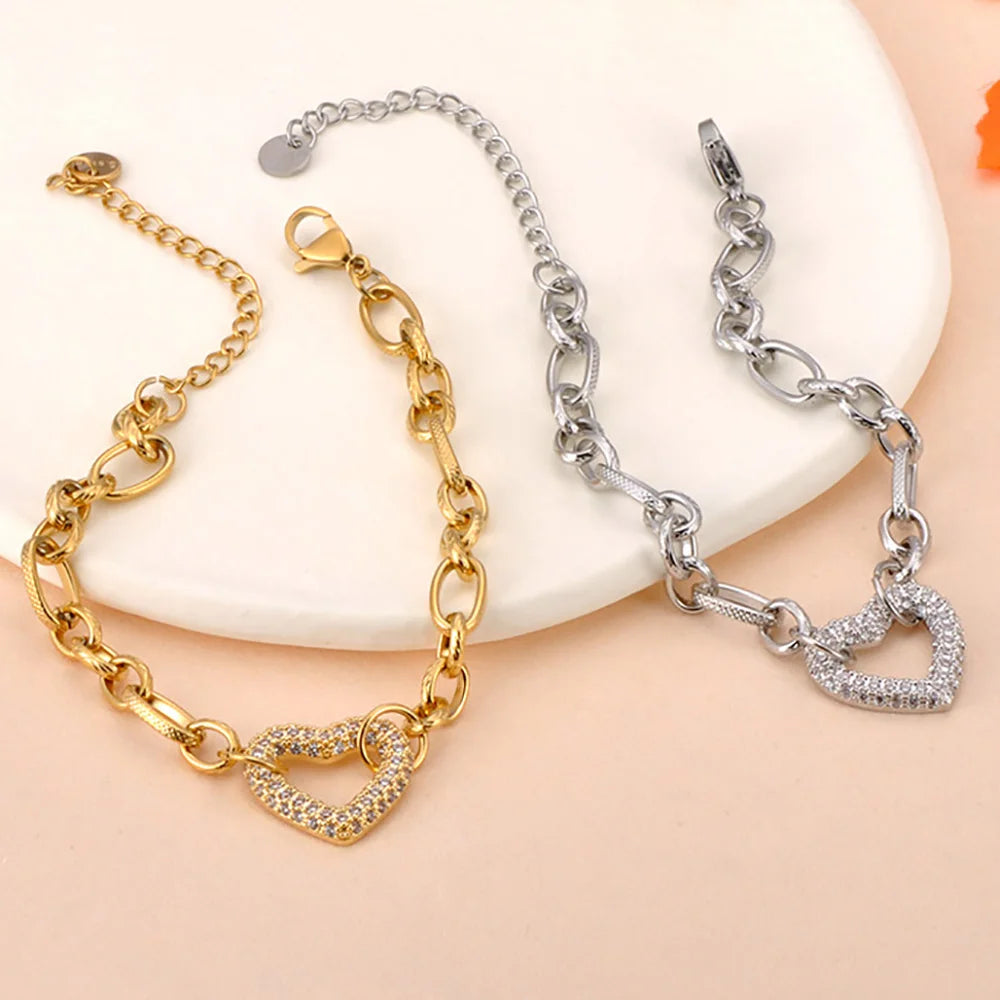 Lokaer Delicate Rhinestone Heart Flower Charm Bracelet Exquisite Stainless Steel Waterproof Jewelry Women Drop Shipping B25018