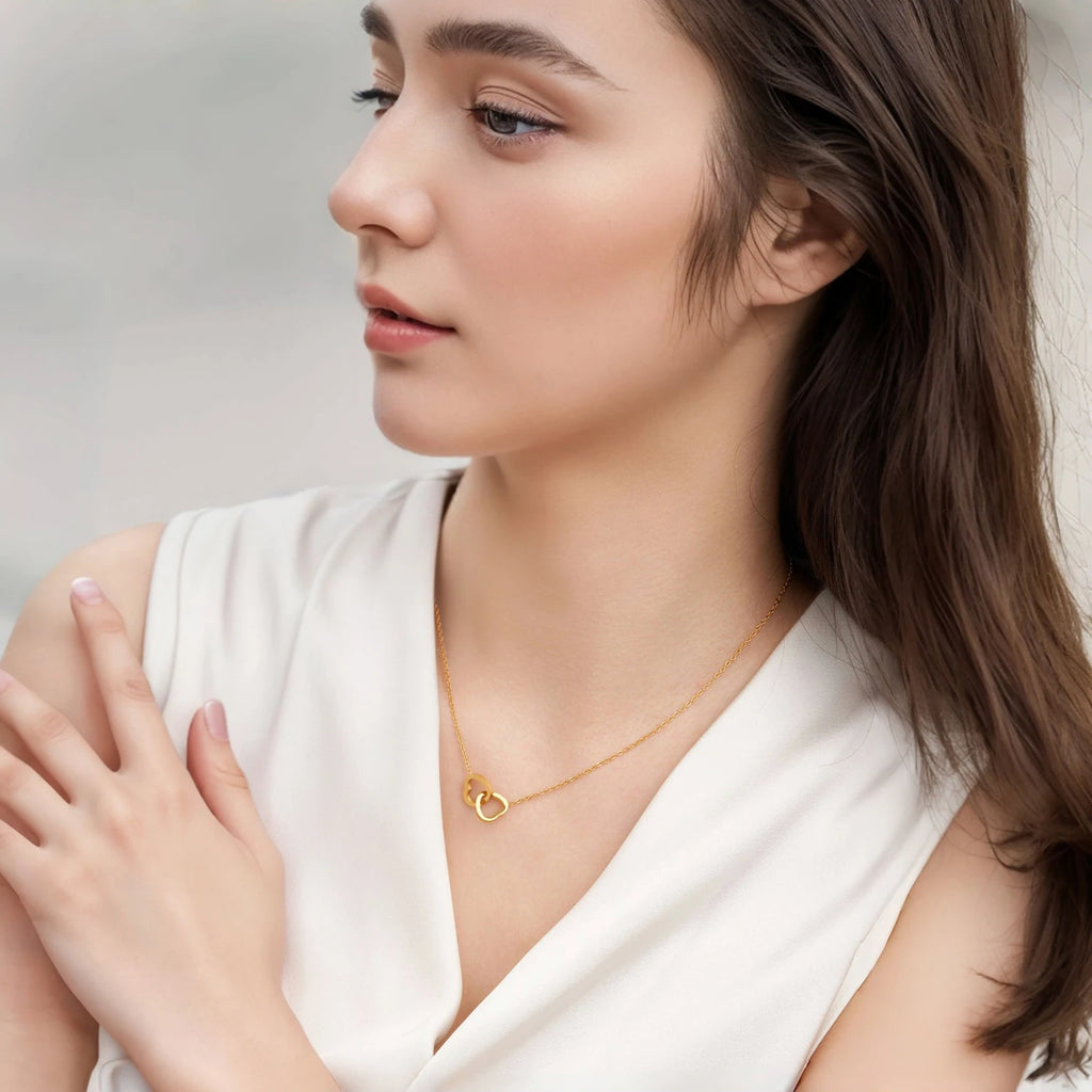 UHBINYCA Dainty Both Heart Pendant Collar Necklace for Women Gold Plated Stainless Steel Exquisite Fashion Jewelry