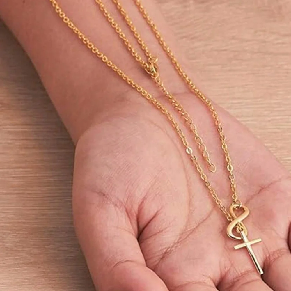 DGIDDK Stainless Steel Infinite Lucky 8 Cross Pendant Y Necklace Women's Anti-Allergy, Infinite Lasso Faith Forever Necklace