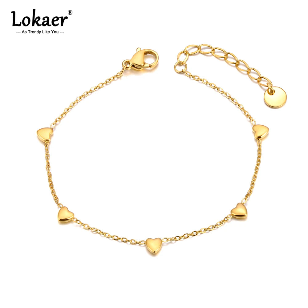 Lokaer Official Style Small Dainty Mini Heart Chain Bracelets Jewelry for Women 18K Gold Plated Stainless Steel Bracelet B24058