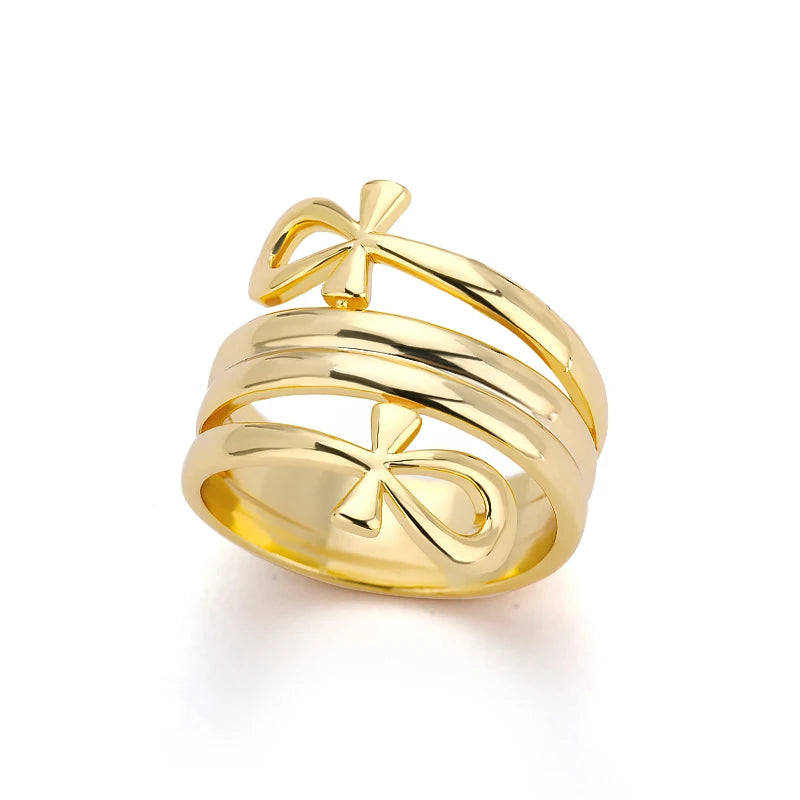 Zircon Double Cross Rings For Woman Stainless Steel Gold Color Shiny Opening Ring New Luxury Fashion Wedding Jewelry Gift Bague