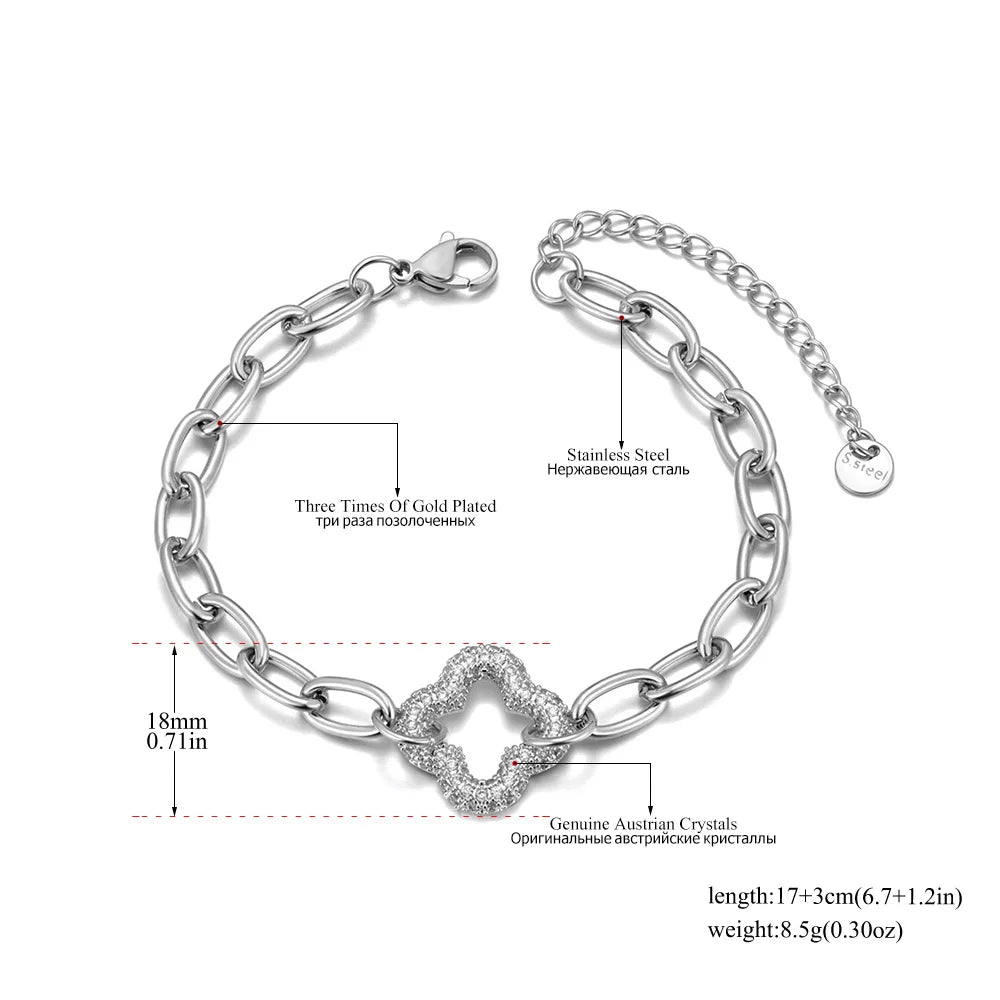 Lokaer Delicate Rhinestone Heart Flower Charm Bracelet Exquisite Stainless Steel Waterproof Jewelry Women Drop Shipping B25018