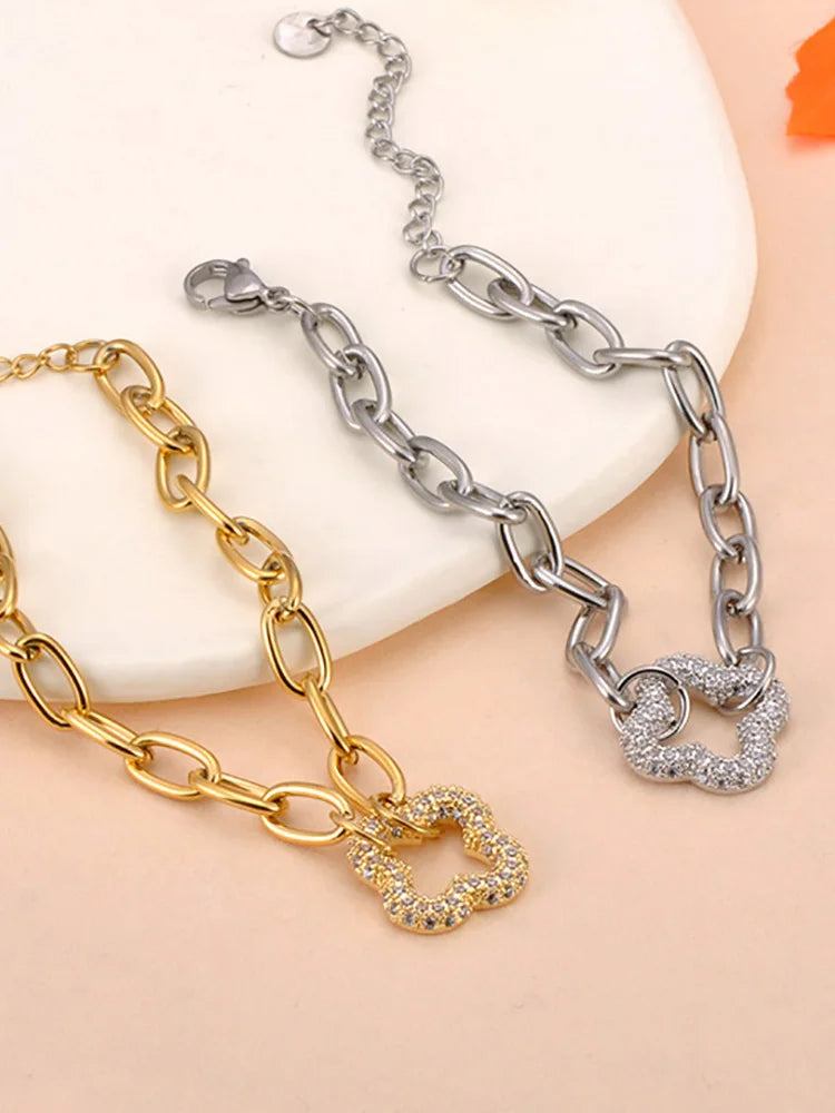 Lokaer Delicate Rhinestone Heart Flower Charm Bracelet Exquisite Stainless Steel Waterproof Jewelry Women Drop Shipping B25018