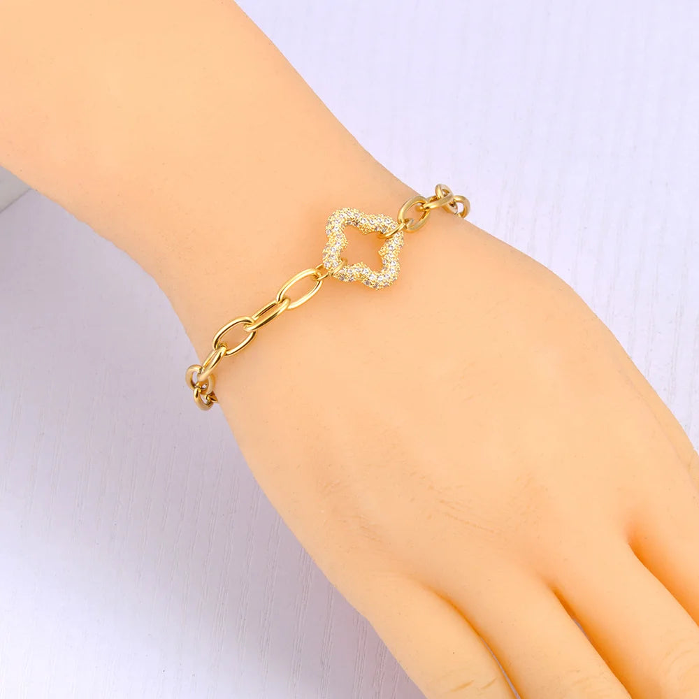 Lokaer Delicate Rhinestone Heart Flower Charm Bracelet Exquisite Stainless Steel Waterproof Jewelry Women Drop Shipping B25018