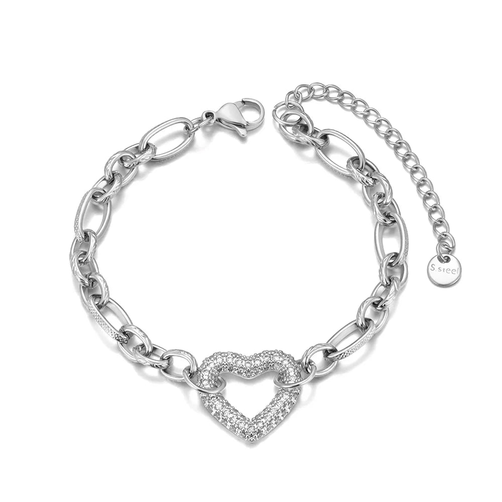 Lokaer Delicate Rhinestone Heart Flower Charm Bracelet Exquisite Stainless Steel Waterproof Jewelry Women Drop Shipping B25018