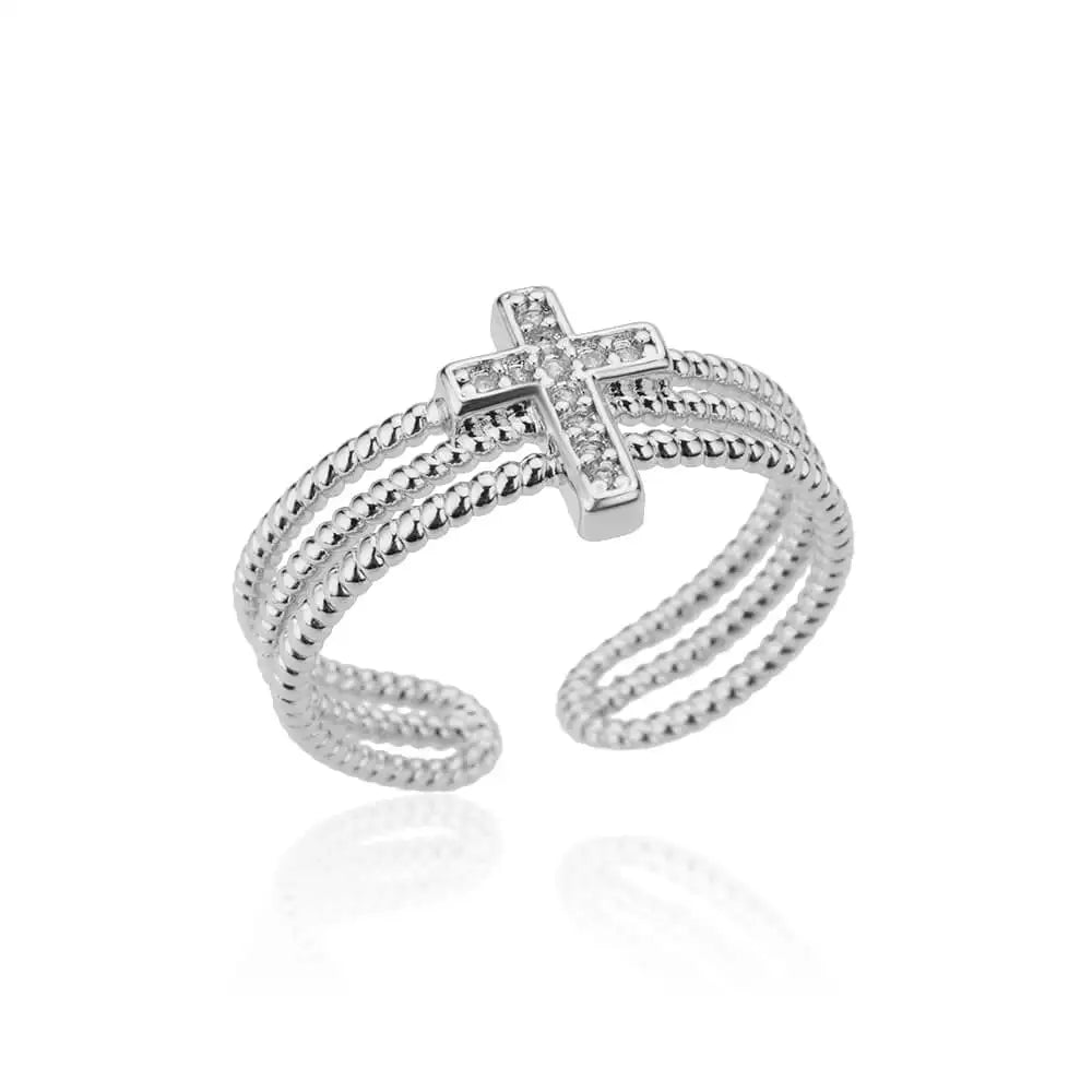 Zircon Double Cross Rings For Woman Stainless Steel Gold Color Shiny Opening Ring New Luxury Fashion Wedding Jewelry Gift Bague