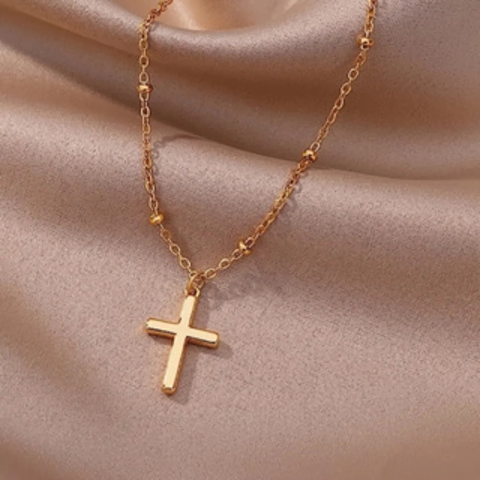 Golden Cross Pendant Necklace 316 Stainless Steel Hypoallergenic Durable Womens Jewelry Gift