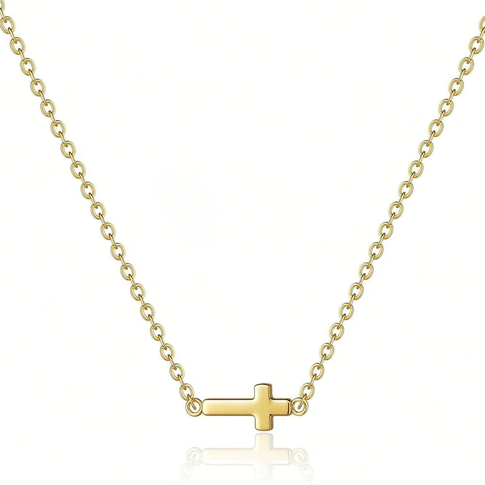 DGIDDK Stainless Steel Delicate Vintage Cross Pendant Necklace Simple Fashion Faith For Women Jewelry Daily Commuter With