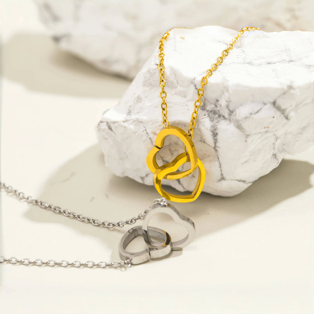 UHBINYCA Dainty Both Heart Pendant Collar Necklace for Women Gold Plated Stainless Steel Exquisite Fashion Jewelry