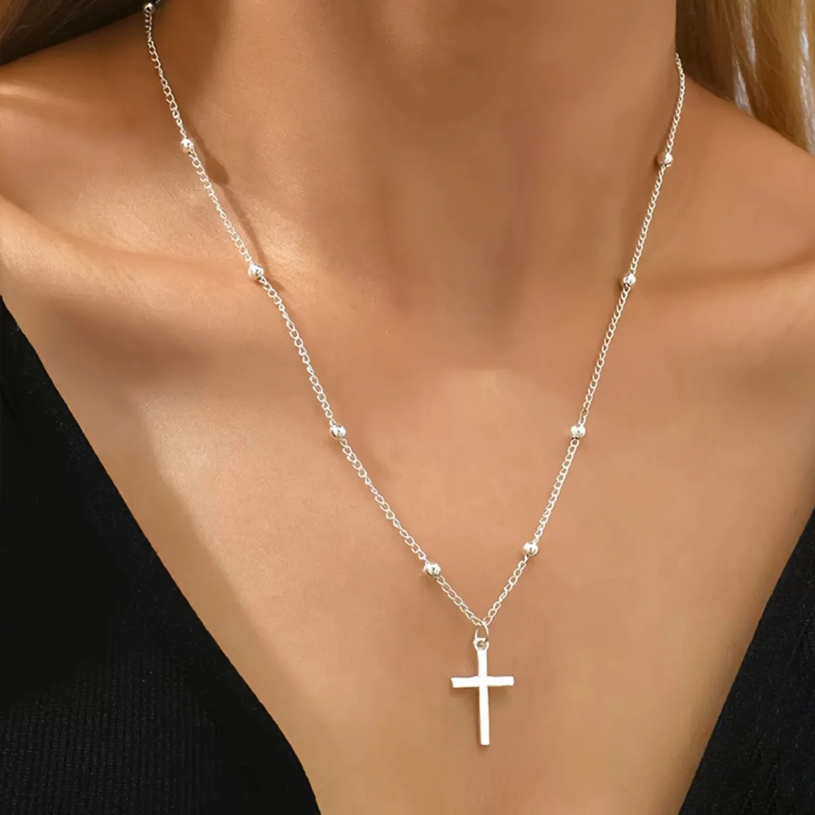 Golden Cross Pendant Necklace 316 Stainless Steel Hypoallergenic Durable Womens Jewelry Gift