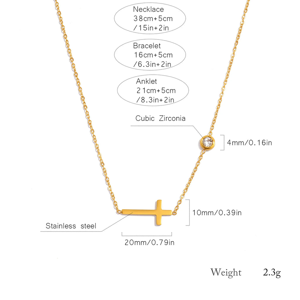 Classic Sacred Cross Charm Choker Necklace Bracelet for Women,CZ Accented Stainless Steel Hypoallergenic Collar Chain for Women