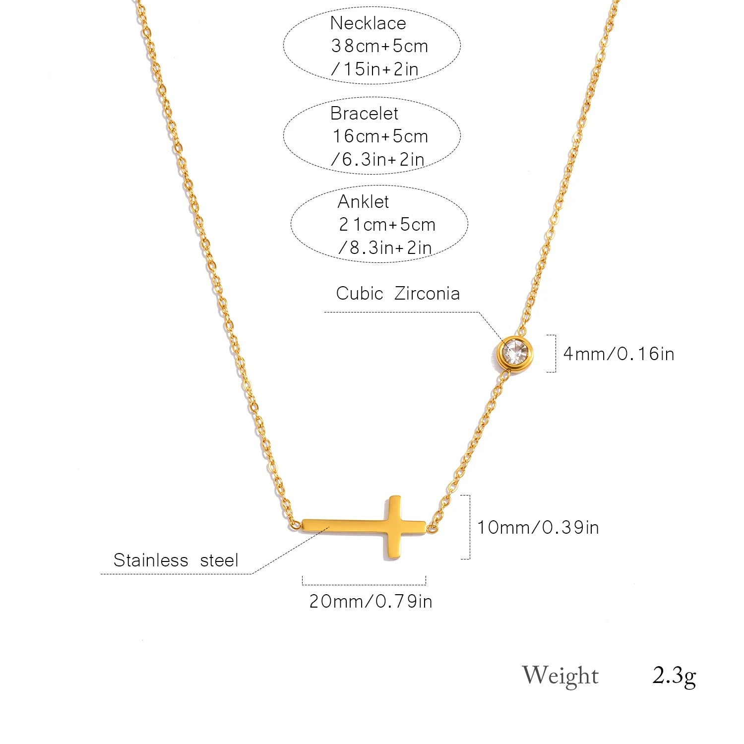 Classic Sacred Cross Charm Choker Necklace Bracelet for Women,CZ Accented Stainless Steel Hypoallergenic Collar Chain for Women