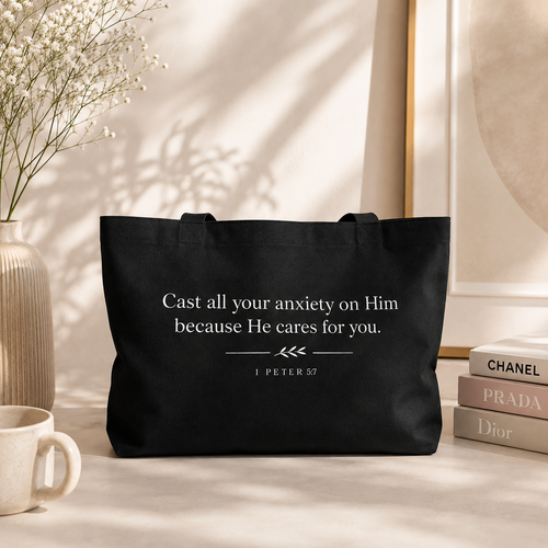 1 Peter 5:7 Tote Bag (Black)