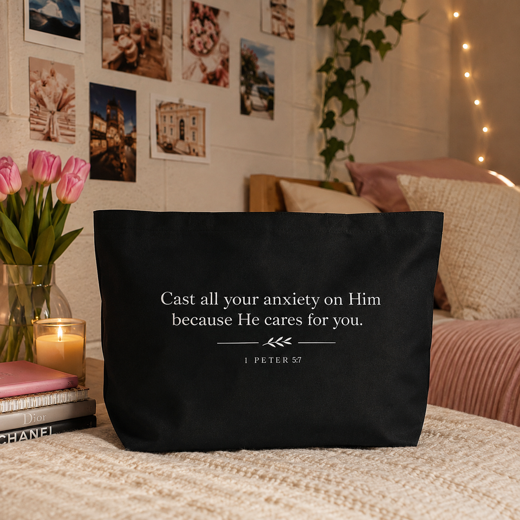 1 Peter 5:7 Tote Bag (Black)