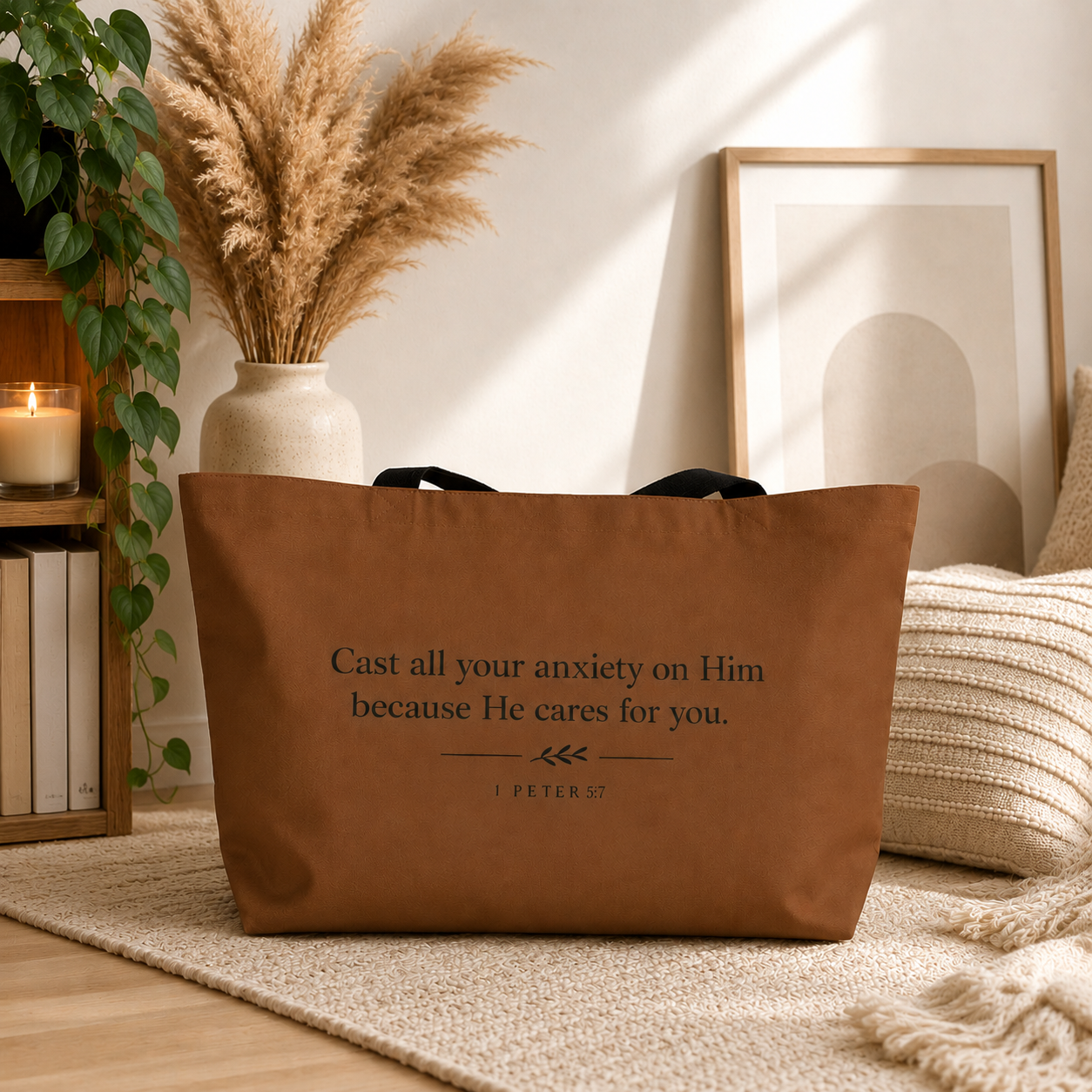 1 Peter 5:7 Tote Bag (Brown)