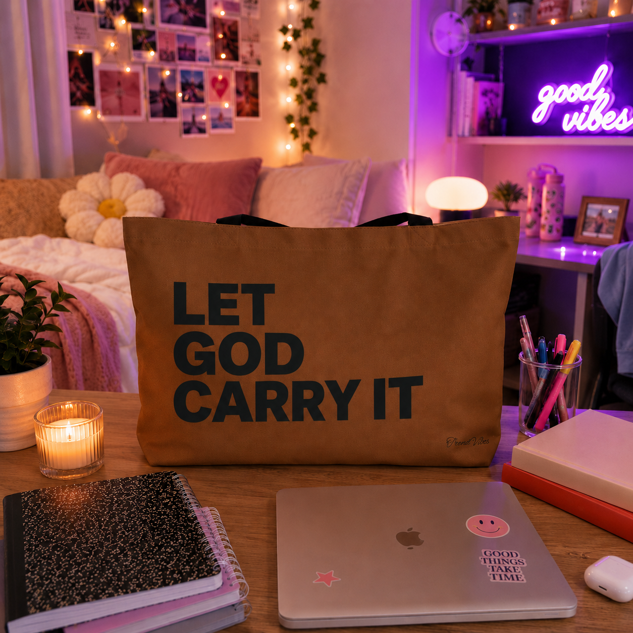 1 Peter 5:7 Tote Bag (Brown)