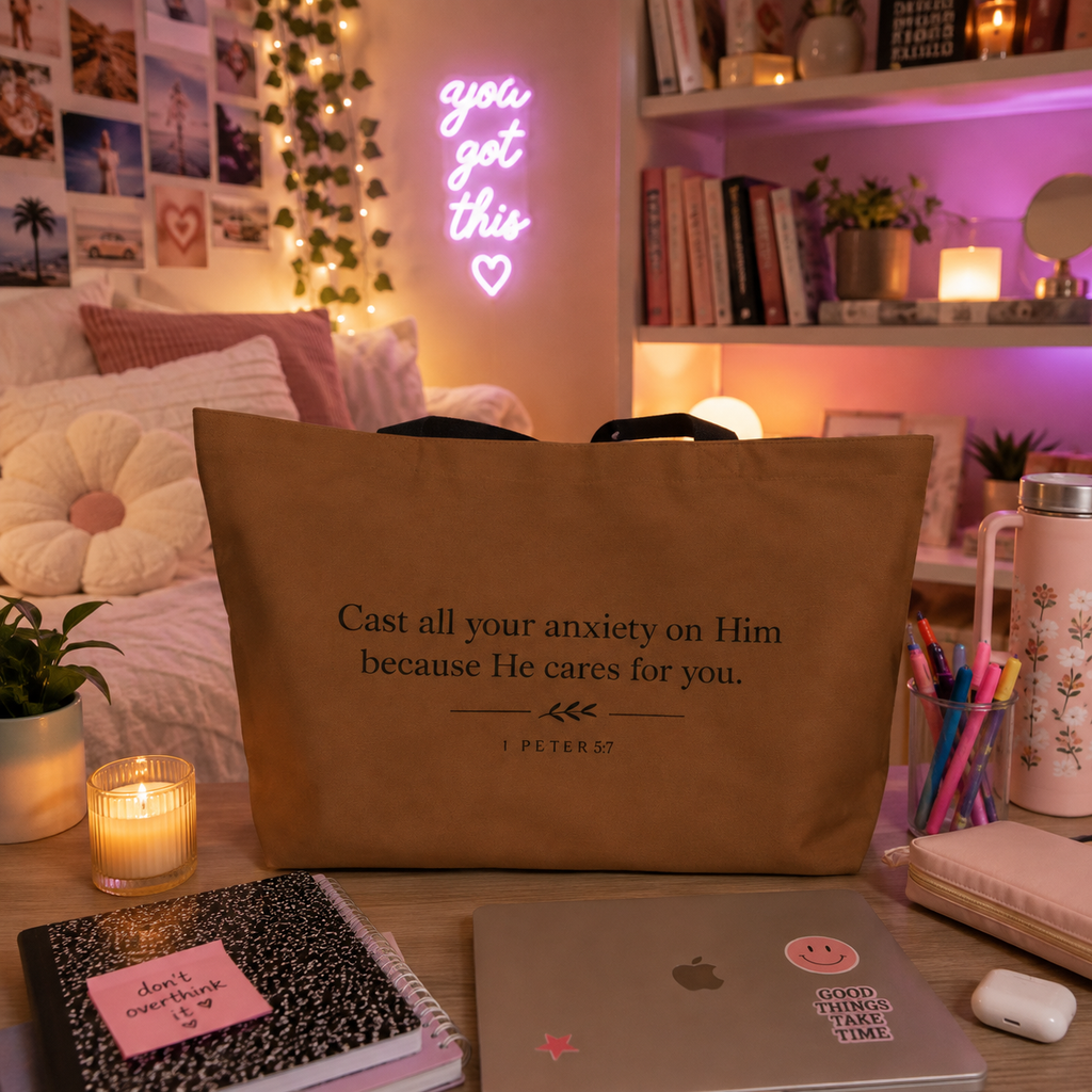 1 Peter 5:7 Tote Bag (Brown)