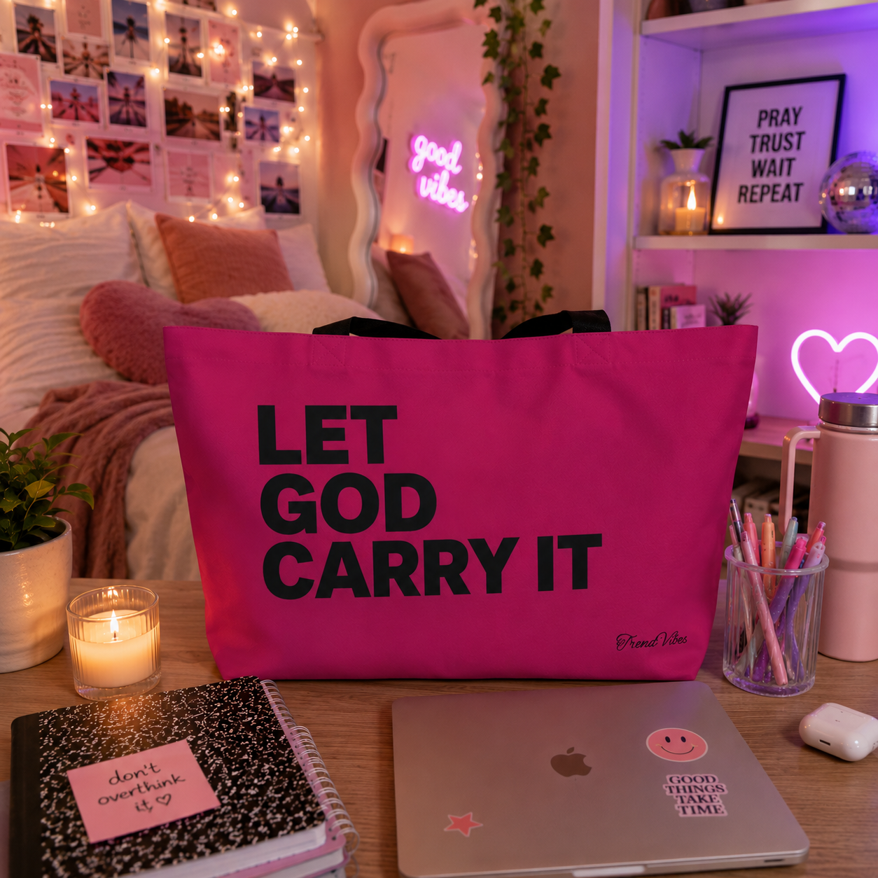 1 Peter 5:7 Tote Bag (Pink)