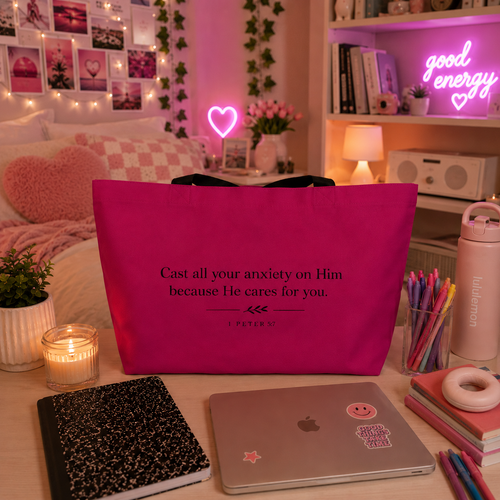 1 Peter 5:7 Tote Bag (Pink)