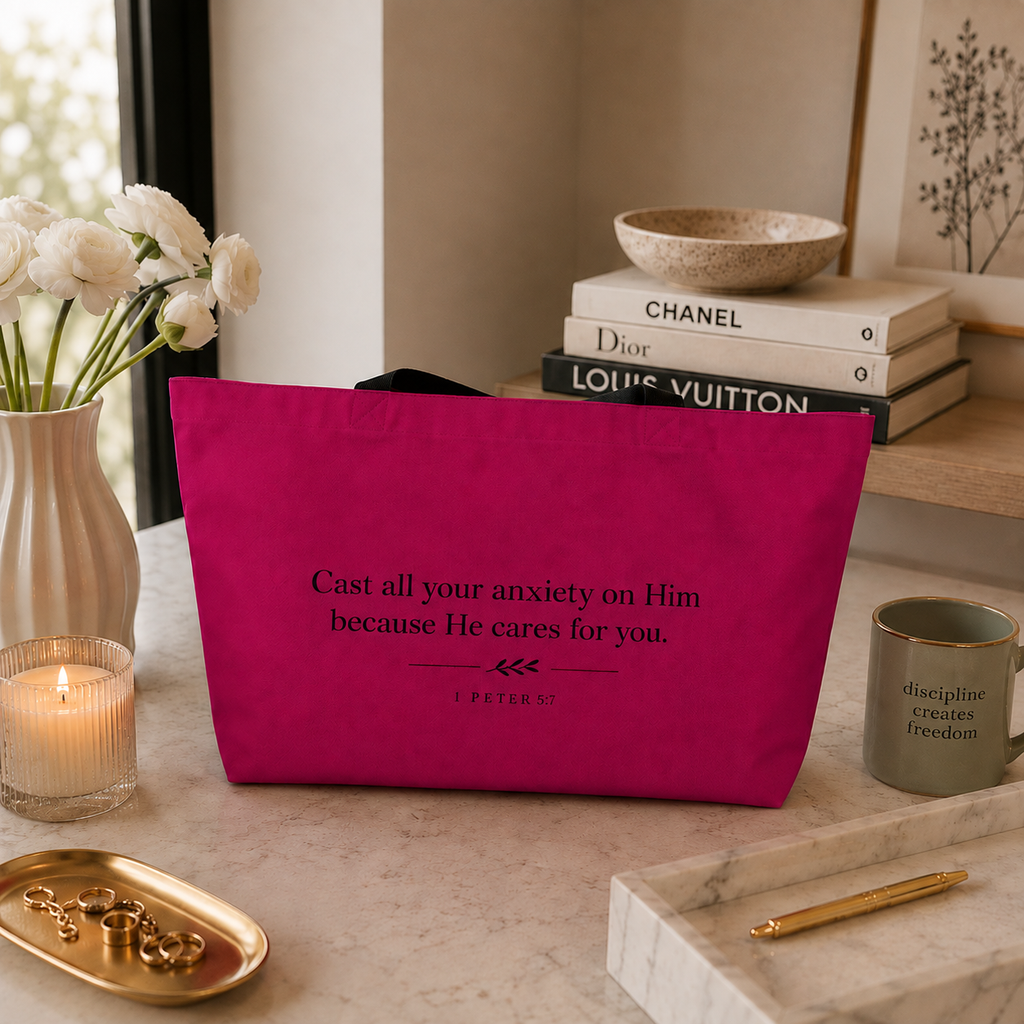 1 Peter 5:7 Tote Bag (Pink)